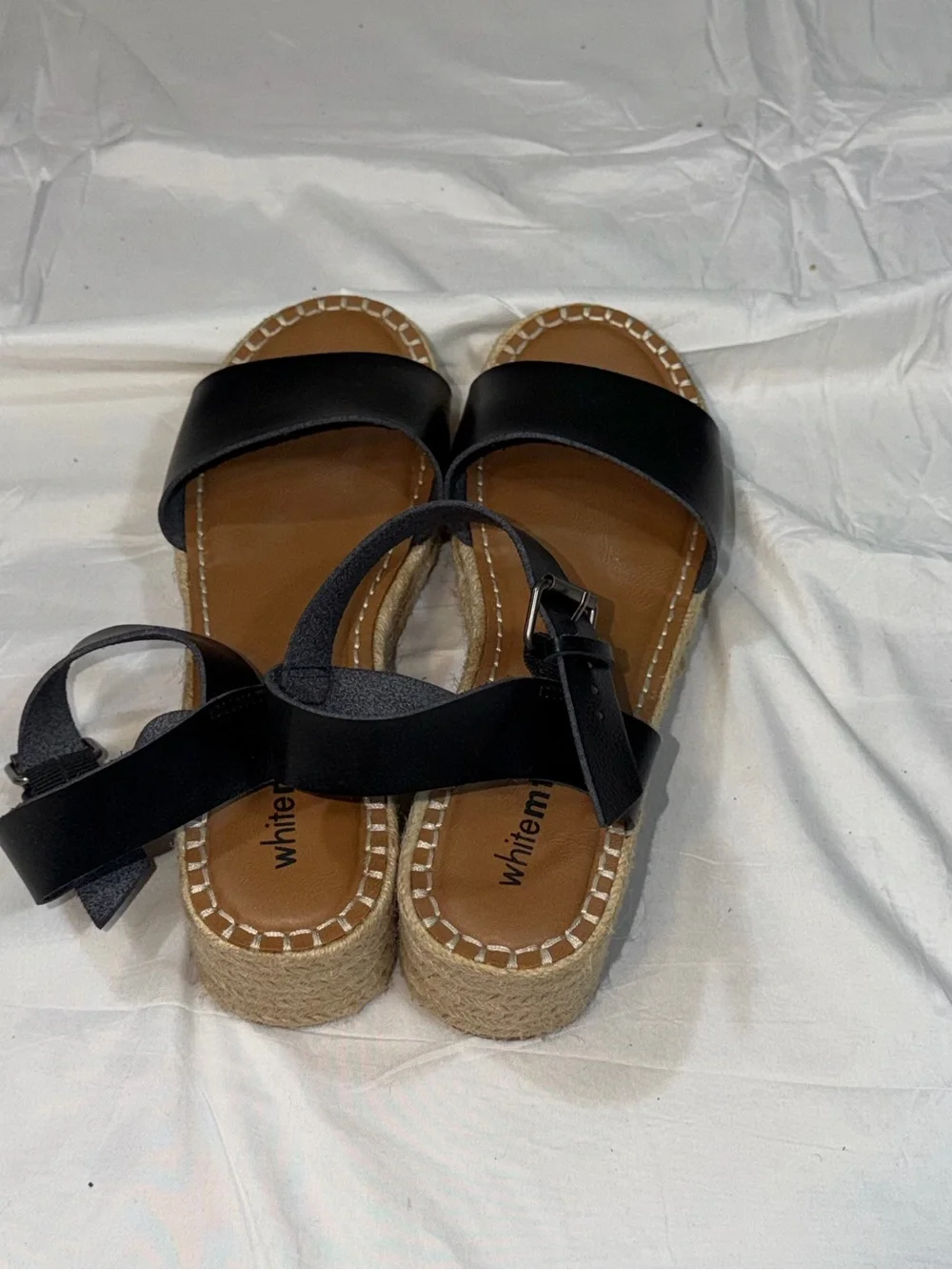 White Mountain Black Espadrille Wedge Sandals Women's 11 Ankle Strap Platform